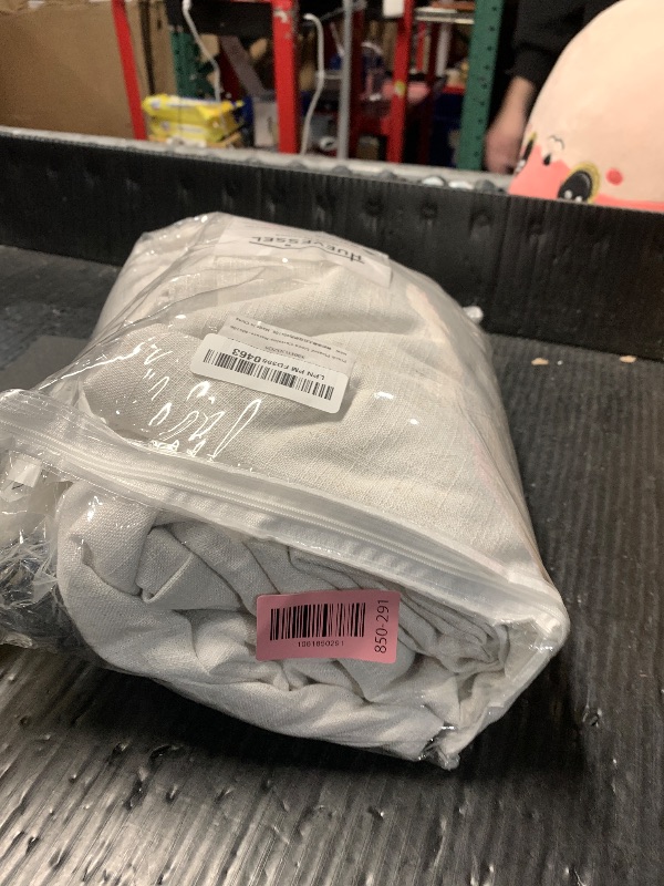 Photo 2 of Linen Curtains 106 inch Length Custom Trained Pinch Pleat Curtains Light Filtering Linen Blend Drapes for Living Room Memory Shape Pleated with Hooks for Track System Back Tab Hanging 2 Panels Set