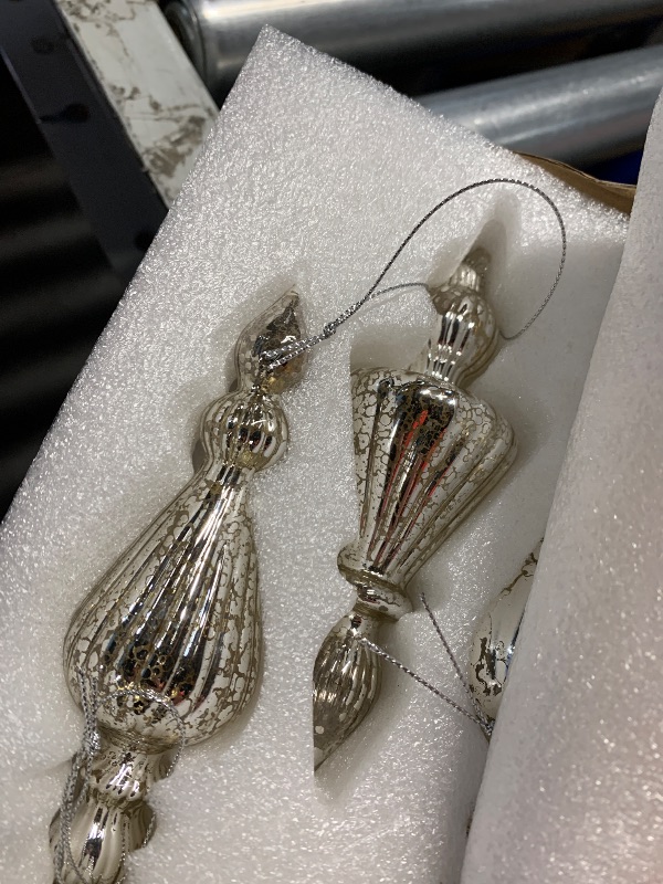 Photo 1 of ***1 IS BROKEN***
Mercury Glass Christmas Tree Decorations, 6 Pcs Hanging Finial Ornaments, Vintage Decorative Glass Ornaments for Christmas Tree Winter Wonderland Wedding Baby Shower Party Holiday Decor, Silver