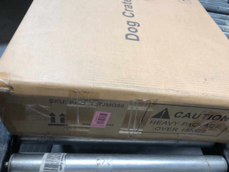 Photo 1 of ***FACTORY SEALED***Dog Crate Furniture, 2024 New Furniture Style Dog Crate with Removable Tray and Wheels, Heavy-Duty Double-Doors Dog Cage End Table, 27.2" Wooden Dog Kennel, Indoor Dog House for Large Dogs, Grey