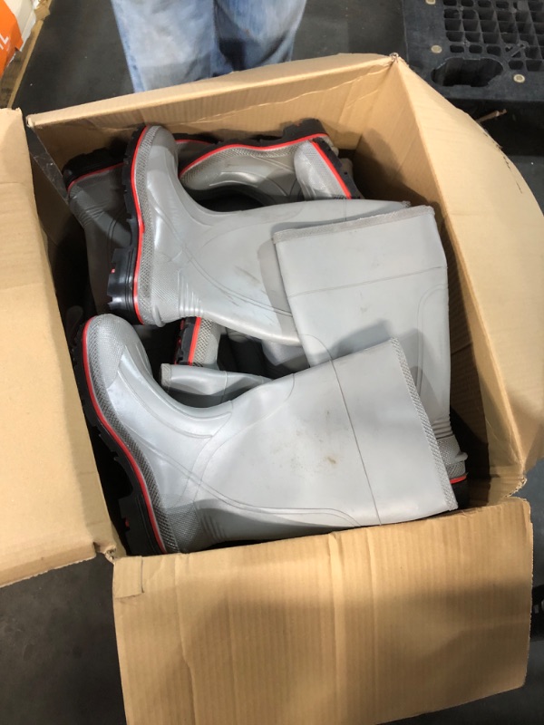 Photo 1 of ****MISMATCHED****Honeywell Home 75122-GYM-100 Servus MAX Men's 15-Inch PVC Chemical-Resistant Soft Toe Gray, Red & Black Work Boots -