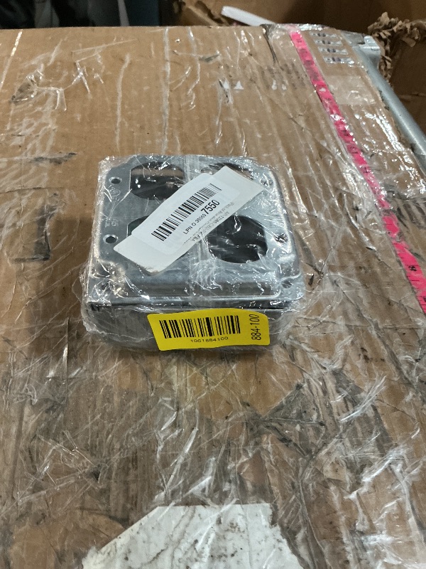 Photo 1 of (Pack of Box and Cover) AP-12088, 4" Square Electrical Box, 2-Gang Duplex Receptacle Exposed Work Cover, Crushed Corners, Drawn Construction, Ten 1/2", Six 3/4" Knockouts, Raised Ground, 1-1/2" Deep