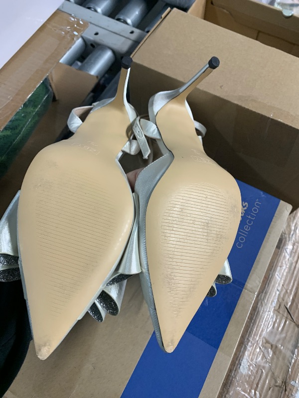 Photo 1 of ***(HEAVILY USED/ MINOR DAMAGE)***Coutgo Bow Heels for Women Rhinestone Closed Toe High Heel Strappy Dress Wedding Bridal Pumps Shoes, Creamy, Size 9