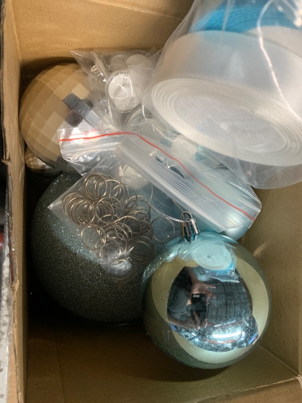 Photo 1 of ***(USED/ UNKNOWN IF MISSING PARTS)***Relaxgiant 36 Pcs Christmas Balls Ornaments for Ceiling, 1.6'' 2.4'' 3.2'' Large Big Shatterproof Christmas Hanging Decorations Balls for Tree Xmas Holiday Party Indoor(Lake Blue, Navy Blue, Silver)