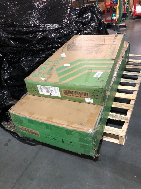 Photo 1 of ***PARTIAL SET, BOX 2 AND 3 OF 7  - PRICE ADJUSTED***TRUCK/TRAILER PICKUP ONLY*** Patiowell 8x12 FT Outdoor Storage Shed, Plastic Shed Resin Garden Shed with Floor & Window & Lockable Door for Patio Furniture, Backyard Tools, Bicycles & Lawnmower, Beige