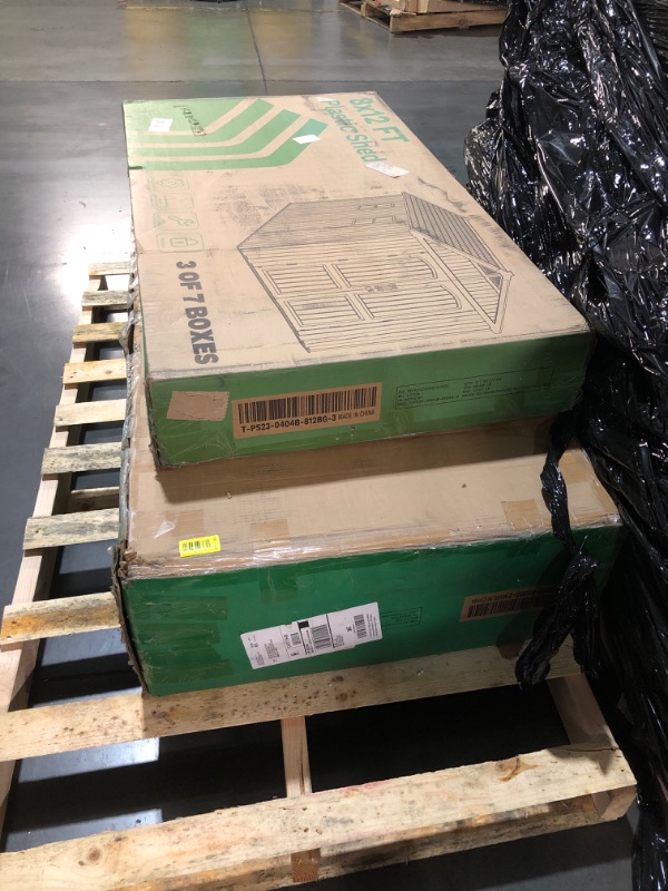 Photo 1 of ***PARTIAL SET, BOX 2 AND 3 OF 7  - PRICE ADJUSTED***TRUCK/TRAILER PICKUP ONLY*** Patiowell 8x12 FT Outdoor Storage Shed, Plastic Shed Resin Garden Shed with Floor & Window & Lockable Door for Patio Furniture, Backyard Tools, Bicycles & Lawnmower, Beige