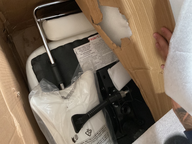 Photo 1 of ***Missing wheels***
**ITEM HAS SOME DAMAGE**
Sweetcrispy Executive Home Office Desk Chair - Ergonomic Big Tall High Back with Footrest & Lumbar Support, Reclining Height Adjustable, Comfy PU Leather Computer Gaming with Swivel Wheels, White