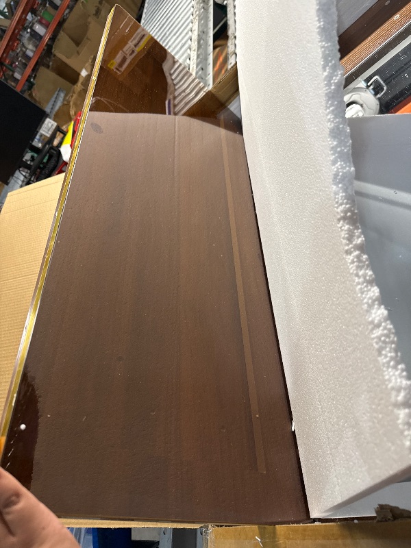 Photo 1 of ***Lights flicker ***
Arulvmrn Vanity Desk with 29.53" HD Lighted Mirror, 47.24" Big Modern Vanity Desk with Mirror and Lights, Makeup Vanity with 5 Drawers and Storage Shelves and Charging Station,Brown