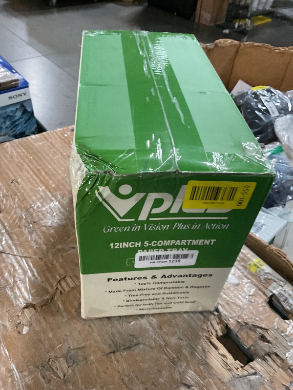 Photo 1 of ***(MISSING MOST/ NOT A COMPLETE SET)***Vplus 100% Compostable 5 Compartment Paper Plates, 100 Pack, 12.5 x 8.6 inch Disposable School Lunch Trays, Eco-Friendly Bagasse Plates for Buffet, and Party