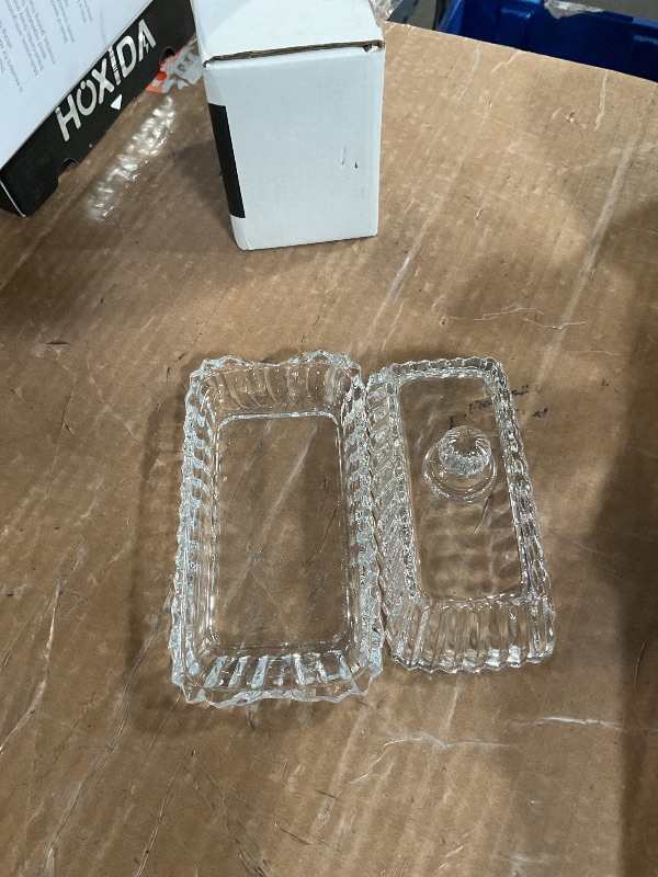 Photo 1 of ***MINOR DAMGE***
Clear Glass Butter Dish with Lid, Covered Butter Stick Holder Tray, Crystal Glass Butter Storage Container for Fridge Countertop