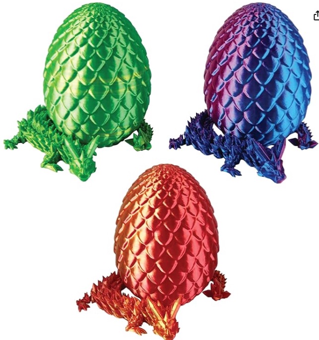 Photo 1 of * only comes with one *
***STOCK IMAGE FOR REFERENCE***
ORB 3D Printed Dragon Eggs with Dragons Inside 3 Pack Set - 3 Individual Scales and Tails Colored Eggs with Articulated Dragons Inside - 3D Printed Dragon Fidget Toys and Gifts for Kids and Adults