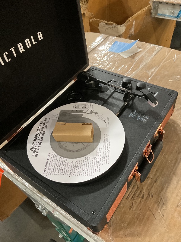 Photo 1 of ***MISSING PARTS***
Victrola Journey Bluetooth Portable Suitcase Record Player – with Built-in Speakers, 3 Speed Vinyl Record Player, RCA Out, Headphone Jack (Black Rose Gold)