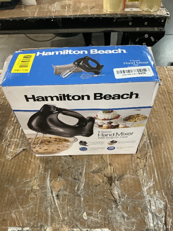 Photo 1 of ***MISSING PARTS***
Hamilton Beach Power Deluxe 6-Speed Electric Hand Mixer with Snap-On Storage Case, QuickBurst, Beaters, Whisk, Powerful 250 Watt Motor, Bowl Rest, Black (62692)