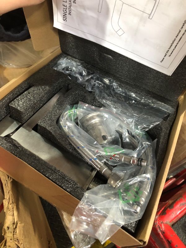 Photo 1 of ***STOCK PHOTO FOR REFERENCE ONLY***
KENES Matte SILVER Single Handle Bathroom Sink Faucet, Stainless Steel Vanity Faucet for Bathroom Sink, with Pop Up Drain Stopper & Water Supply Hoses LJ-9031-2 SILVER