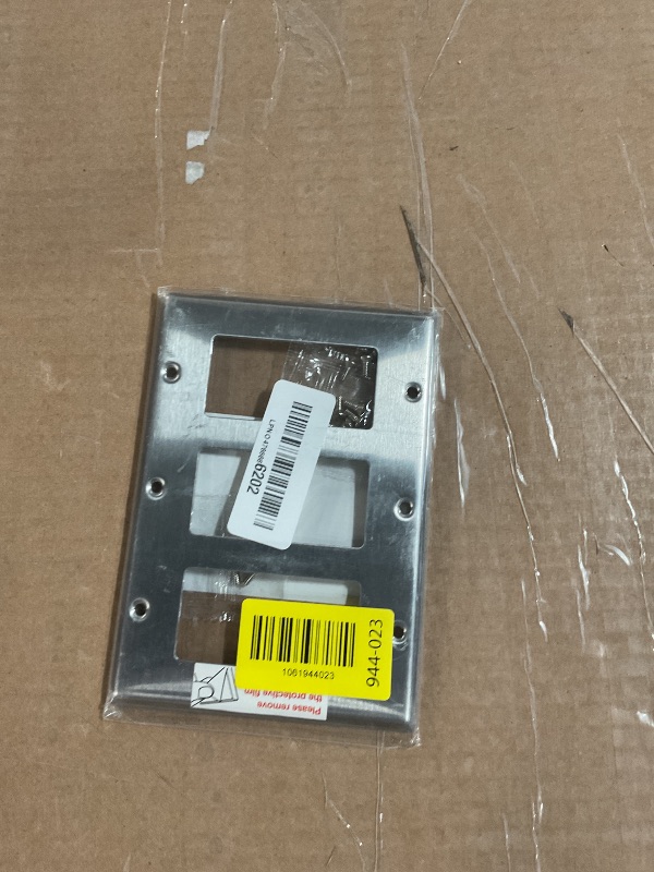 Photo 1 of [2 Pack] BESTTEN 3-Gang Decorator Metal Wall Plate with Plastic Film, Standard Size, H4.53" x W6.38", Decor Stainless Steel Outlet Cover and Switch Wallplate, Brushed Finish, Silver