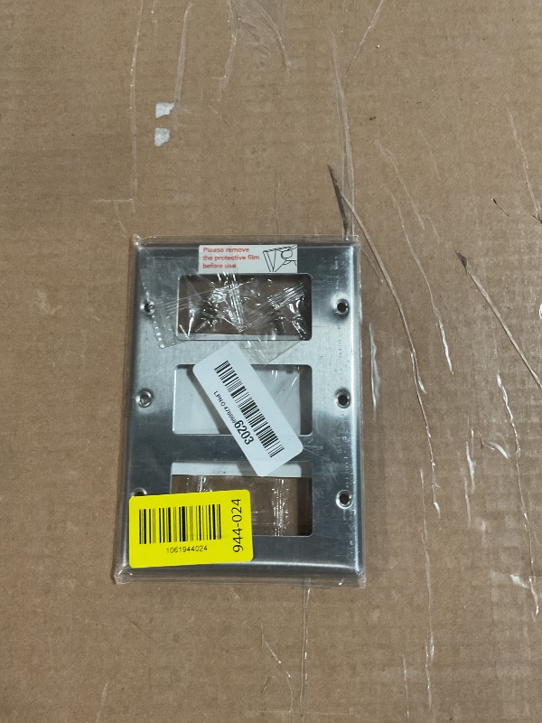 Photo 1 of [2 Pack] BESTTEN 3-Gang Decorator Metal Wall Plate with Plastic Film, Standard Size, H4.53" x W6.38", Decor Stainless Steel Outlet Cover and Switch Wallplate, Brushed Finish, Silver