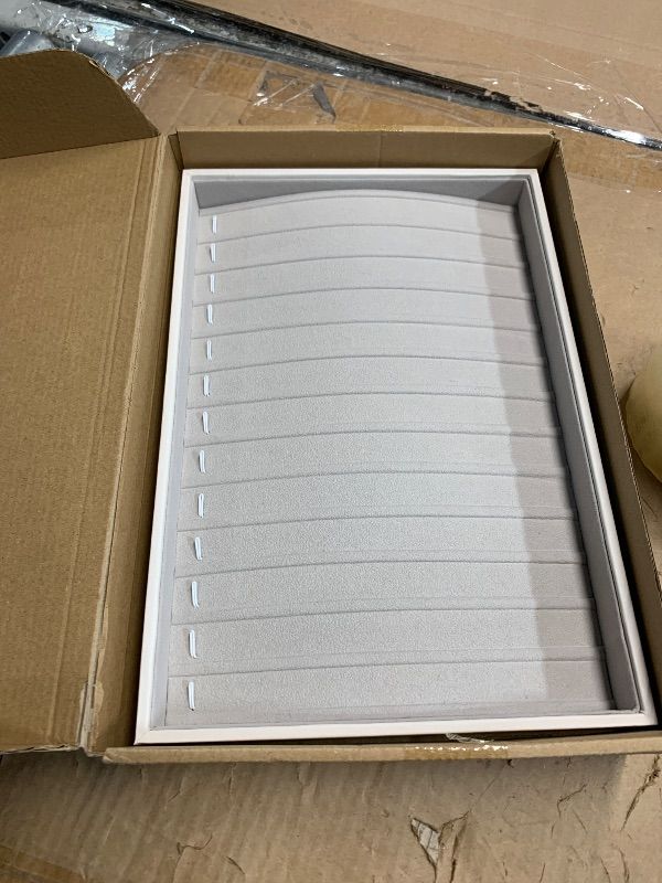 Photo 1 of ***MISSING PARTS***
KATISYIO Large Velvet Jewelry Tray 2 Pack Stackable Jewelry Display Drawer Inserts Trays Organizer for Earring Bracelet Necklace Ring (Beige, 16 Grids)