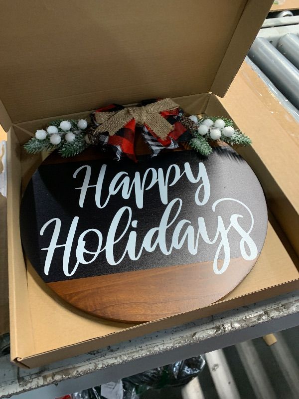 Photo 1 of ***MISSING PARTS***
Distaratie Happy Holidays Door Wreath Sign Christmas Decorations Buffalo Plaid Natural Wood LED Light Xmas Hanging Decor for Front Door Window Rustic Farmhouse Indoor Outdoor, Grain Black,12 Inches