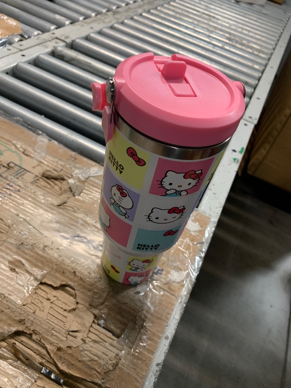 Photo 1 of ***(MINOR DAMAGE/ BROKEN HANDLE)***Bioworld Hello Kitty Character Squares White 40 Oz Stainless Steel Tumbler