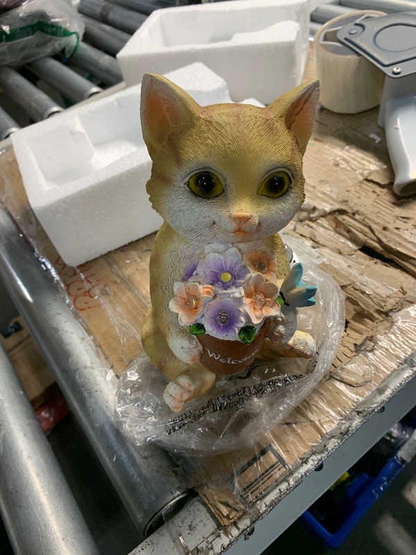 Photo 1 of ***(SOLAR PANEL IS LOSE/ MINOR DAMAGE)***GIGALUMI Solar Garden Decor Flower Pot Cat Statues Outdoor, Birthday Gifts for Women Mom Grandma Senior Elder, Cat Ornament for Balcony, Garden, Patio, Yard, Lawn