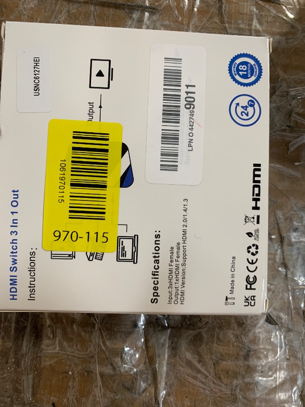 Photo 1 of [Upgrade] HDMI Switch 3 in 1 Out, 4K@60Hz HDMI 2.0 Switch Splitter with 2.6FT Long HDMI Cable, 3-Port HDMI Switcher Selector, Supports 4K 30Hz 3D 1080P HDCP2.2 for PS5 Xbox DVD Player Fire Stick PC