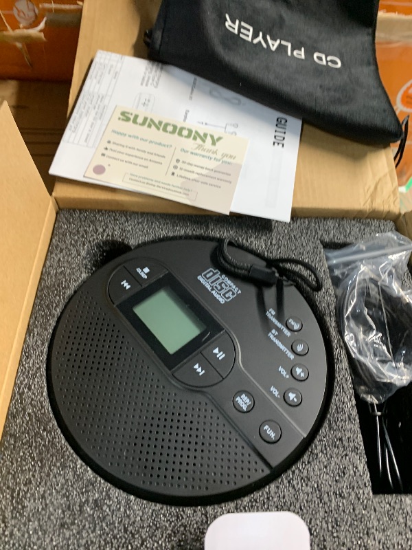 Photo 1 of ***(PARTS ONLY/ NON FUNCTIONAL)***Sunoony Portable CD Player with Bluetooth, Discman CD Player for Car with FM Transmitter, Rechargeable CD Player Portable with Anti-Skip Protection, Headphones, AUX/USB Supported, LCD (Black)