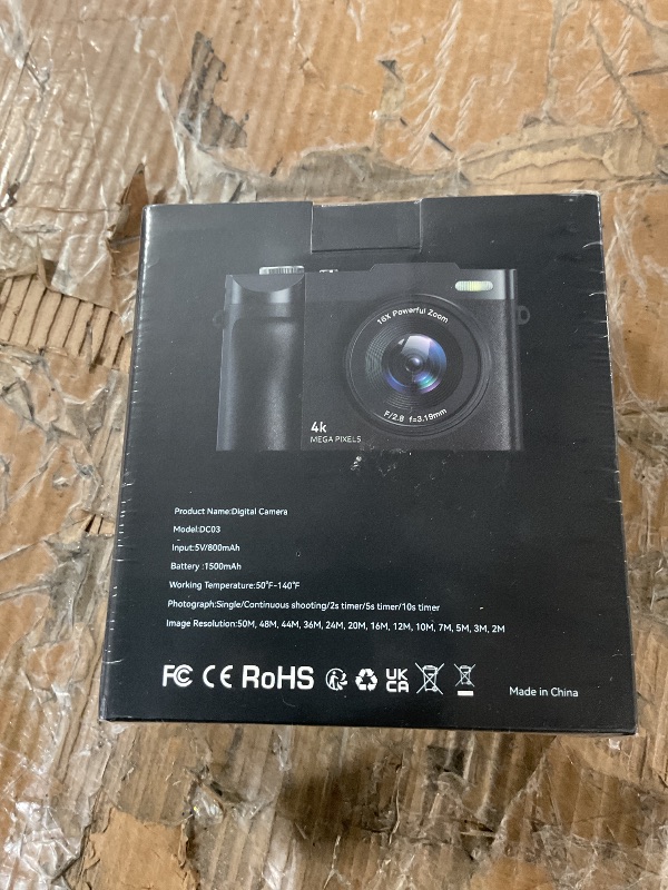 Photo 1 of * factory sealed*
 4K Digital Camera for Photography- 50MP Autofocus Vlogging Camera with 2.8" 180° Flip Screen, 16X Digital Zoom- Compact Point and Shoot Camera with 64GB SD for YouTube, Travel, Beginners