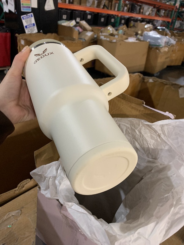 View 4 of (MISSING STRAW) Gedux 40oz Tumbler With Handle, 2-IN-1 Leak Proof Lid (Straw/Flip), Insulated Water Bottle, Stainless Steel Tumbler with Non-Slip Silicone, Wide Mouth Travel Mug Cupholder Friendly Dishwasher Safe