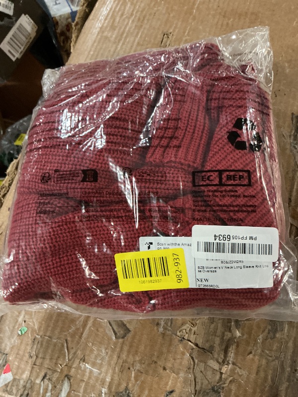 View 2 of ***HEAVILY WORN***BZB Women's V Neck Long Sleeve Knit Loose Oversized Pullover Sweater Red