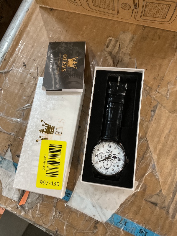 Photo 1 of OLEVS Mens Watches Leather Chronograph Diamond Luxury Fashion Dress Analog Quartz Wrist Watch White Luminous Waterproof Moon Phase Date