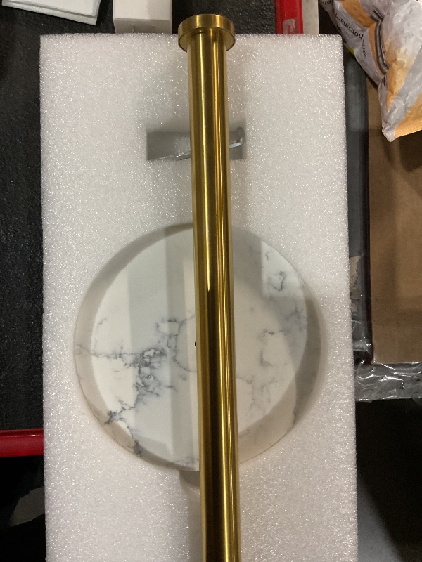 Photo 1 of ***(MISSING SCREW)***happimess PRH2002A Jules Modern Glam Square Metal and Non Slip Weighted Marble Base Paper Towel Holder, for Bathroom Kitchen Countertop, Standard or Jumbo-Sized Roll Paper, Gold/White