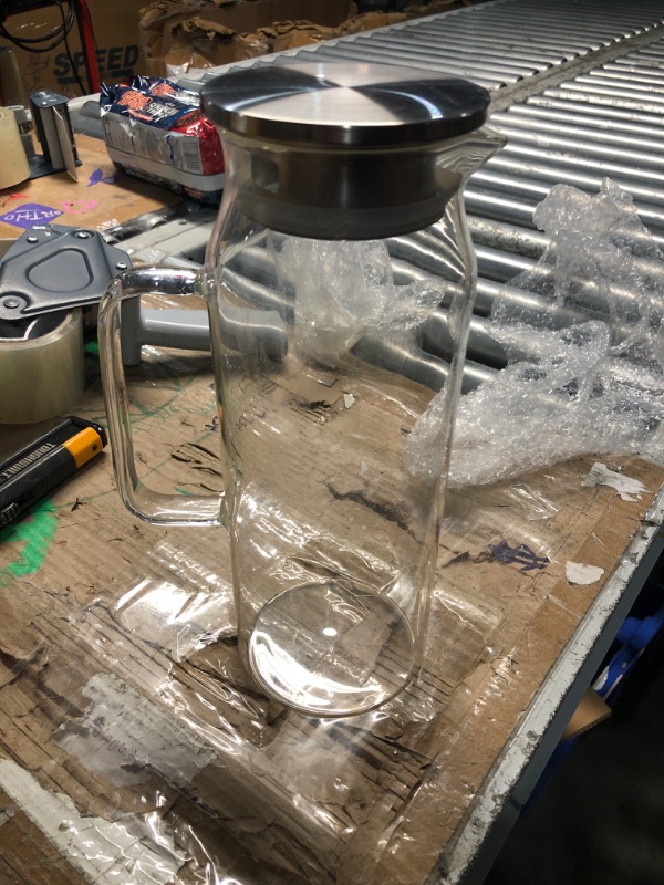 Photo 1 of ***(STOCK PHOTO FOR REFERENCE ONLY/ ROUND)***2 Quart (2 Liter 68 oz) ROUND Glass Pitcher with Lid and Spout, Water Pitchers with Handle for Fridge, Borosilicate Glass Carafe for Hot/Cold Drink, Large Jug for Iced Tea, Coffee,Juice,Milk,Beverage