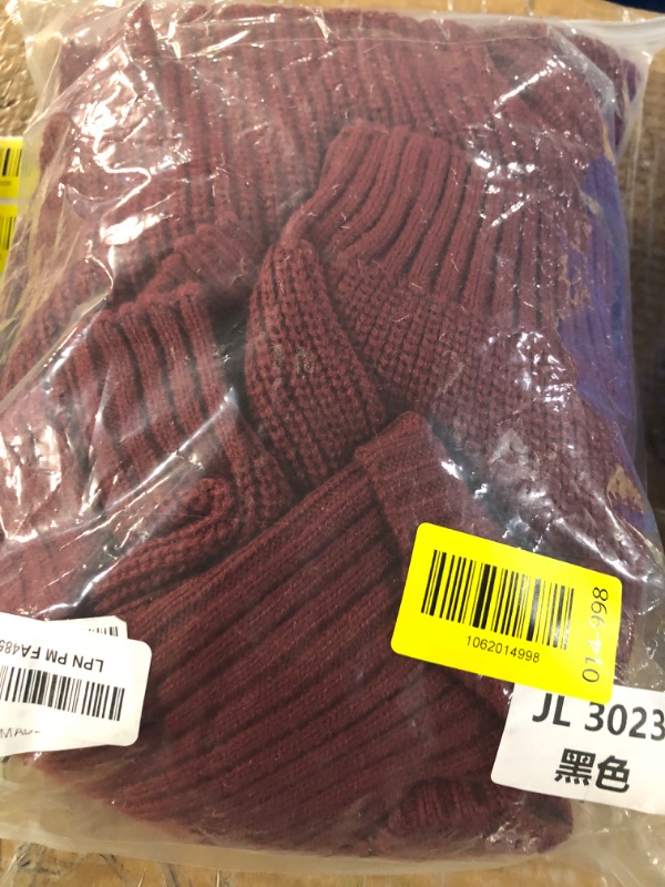 Photo 1 of ***(HEAVILY USED/ MINOR DAMAGE)***ZAFUL Women's Cropped Turtleneck Sweater Lantern Sleeve Ribbed Knit Pullover Sweater Jumper (2-Wine Red, XL)