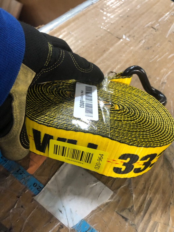 Photo 1 of ************MISSING THE RATCHET***********
STANLEY S10000J Black/Yellow 2" x 27' Ratchet Strap with Double J-Hooks - 3,333 LBS Safe Working Load / 10,000 LBS Break Strength