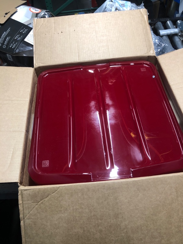 Photo 1 of ***(MINOR DAMAGE/ ONE HANDLE IS BROKEN)***IRIS USA 33 Quart Christmas Wreath Storage Container Box with Lid, 3-Pack, Stackable Under Bed Storage Organizer Bin with Latching Buckles for 20" Wreaths Christmas Decorations Garlands, Clear/Red