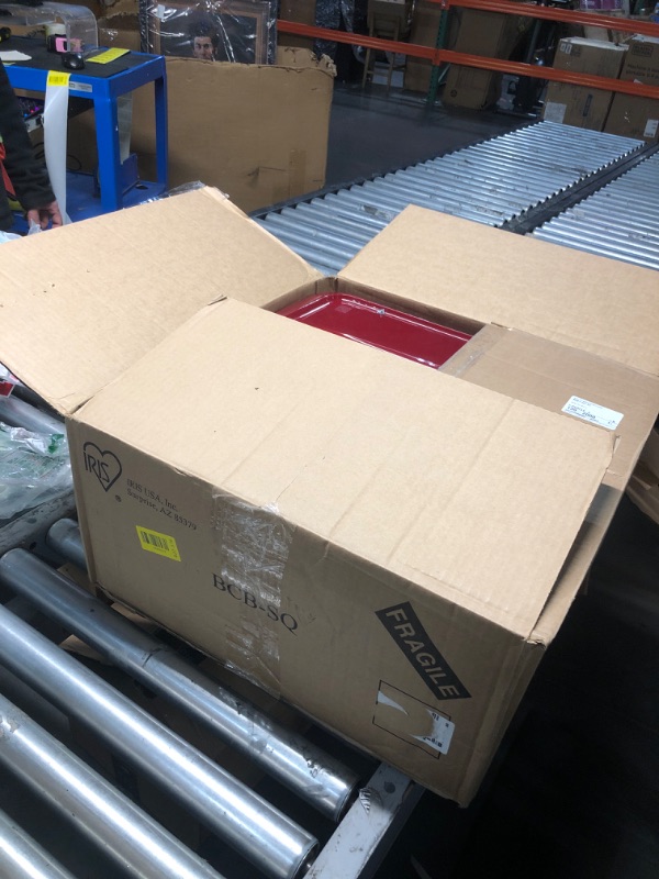 Photo 1 of ***(MINOR DAMAGE/ ONE HANDLE IS BROKEN)***IRIS USA 33 Quart Christmas Wreath Storage Container Box with Lid, 3-Pack, Stackable Under Bed Storage Organizer Bin with Latching Buckles for 20" Wreaths Christmas Decorations Garlands, Clear/Red