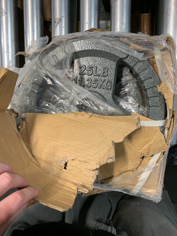 View 2 of ?45LB Pair?2" Cast Iron Weight Plates | (2 x 45LB) Black Plates with Silver Numbers | For Standard Barbell Bars & Home Gyms