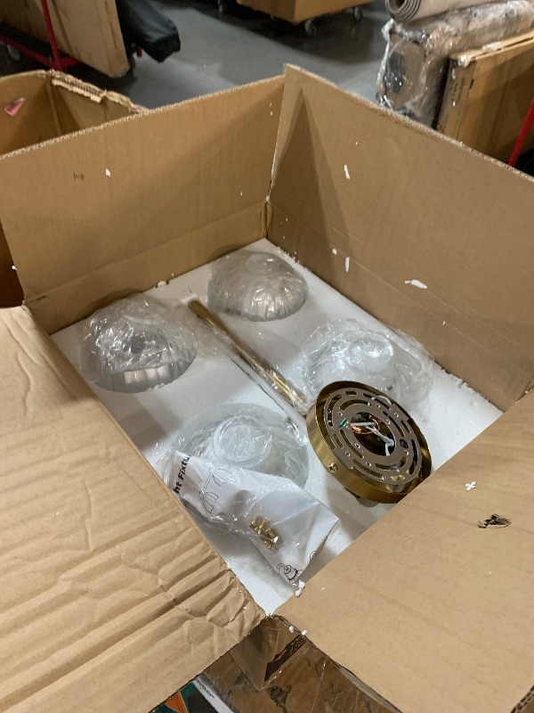 Photo 1 of ************One lamp shade missing*************
4-Light Bathroom Light Fixtures, 27" Brushed Gold Vanity Lights for Bathroom with Ribbed Clear Tulip Glass Shade, Vintage Bathroom Vanity Lighting Fixtures Over Mirror for Bedroom Living Room Hallway