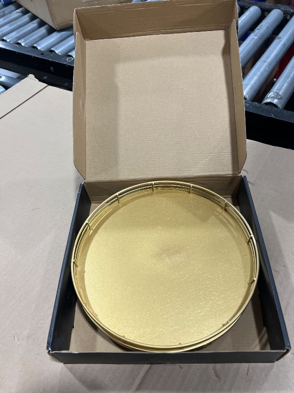 Photo 1 of 10" Gold Lazy Susan for Table Top, Oak Wood Lazy Susan Turntable Organizer for Dining Coffee Table Centerpiece Bar Decor Kitchen Countertop Bathroom Vanity Decorative Tray for Perfume Jewelry Round