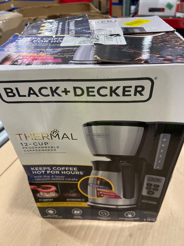 Photo 1 of BLACK+DECKER 12 Cup Thermal Programmable Coffee Maker with Brew Strength and VORTEX Technology, Black/Steel, CM2046S