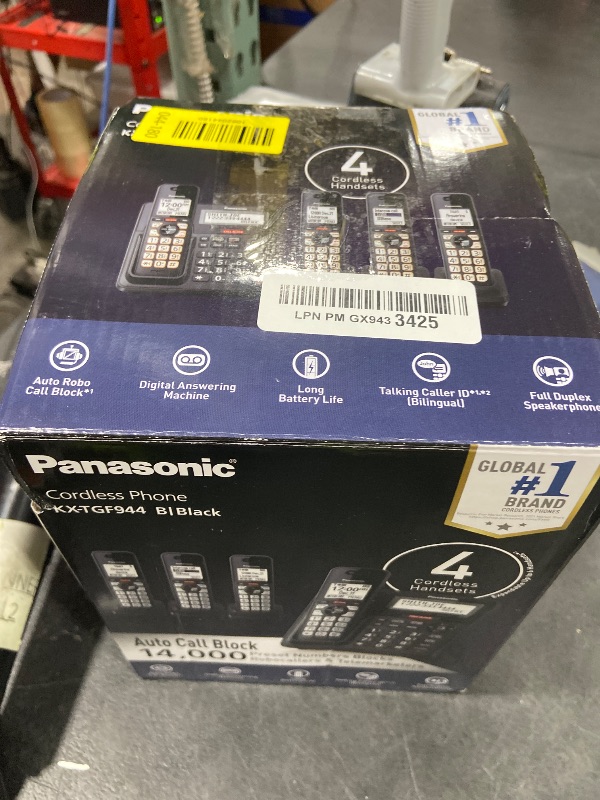 Photo 1 of Panasonic Cordless Phone with Advanced Call Block, Link2Cell Bluetooth, One-Ring Scam Alert, and 2-Way Recording, Answering Machine, 4 Handsets - KX-TGF944B (Black)
