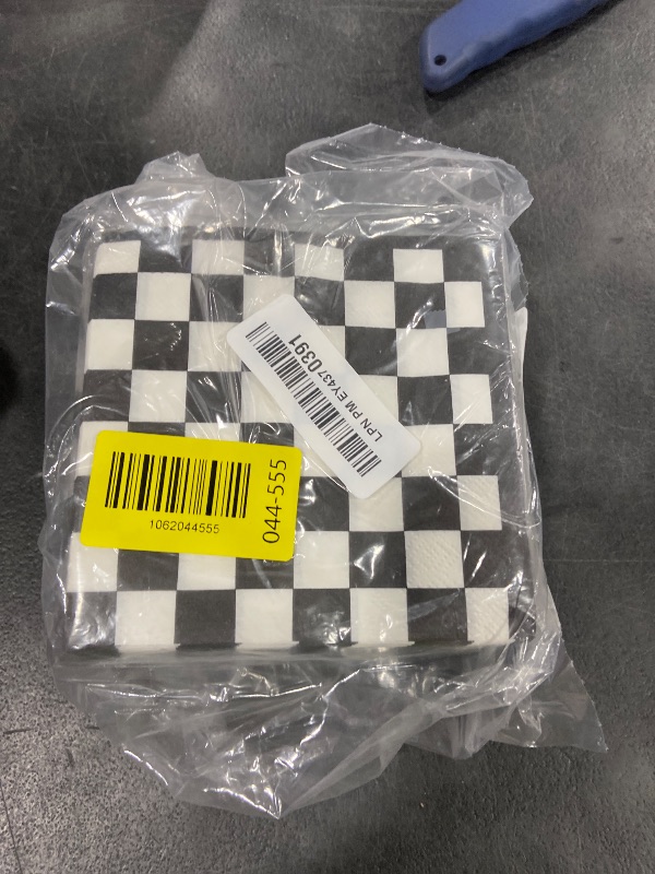 Photo 1 of 100 Pack Black and White Checkered Flag Party Napkins Disposable Race Car Birthday Party Supplies Racing Car Theme Party Paper Lunch Napkins for Baby Shower Kids Men Party Decorations Favors