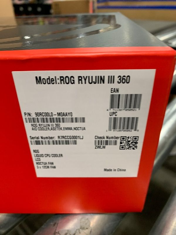 Photo 1 of ASUS ROG Ryujin III 360 All-in-one Liquid CPU Cooler with 360mm Radiator. Asetek 8th gen Pump, 3X Noctua industrialPPC 120mm Fans, 3.5” Color LCD