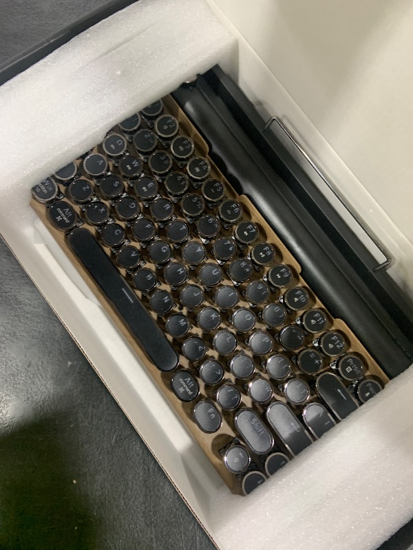 Photo 1 of Retro Typewriter Wireless Mechanical Gaming Keyboard, Bluetooth 5.0 Office Computer Vintage Keyboards 83-Key Blue Switches Punk Round Keycap, LED Backlight, Compatible with PC/Laptop/Pad/Phone, Wood