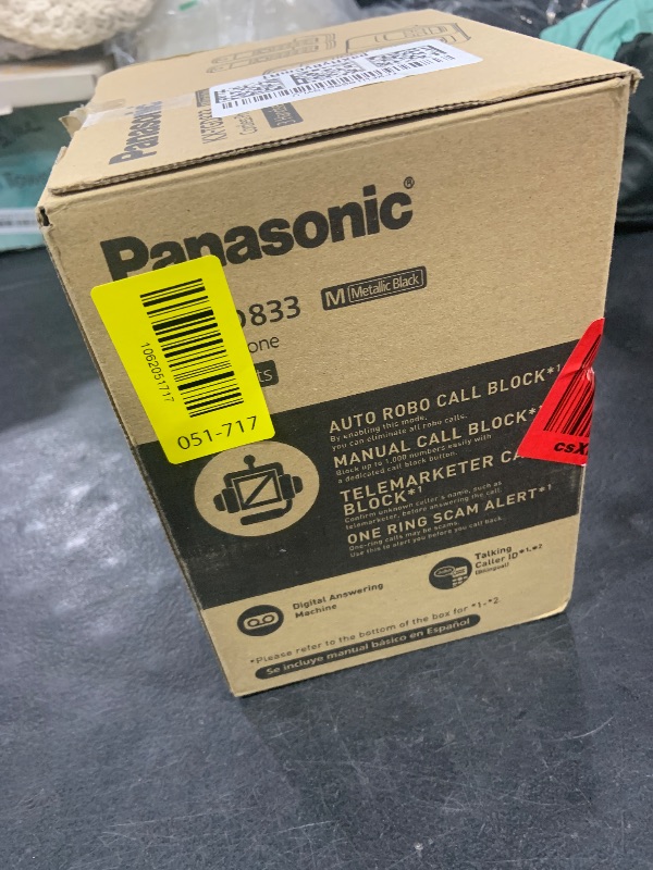Photo 1 of Panasonic Cordless Phone with Answering Machine, Advanced Call Block, Bilingual Caller ID and High-Contrast Display, Expandable System with 3 Handset Cordless Telephones - KX-TGD833M (Metallic Black)