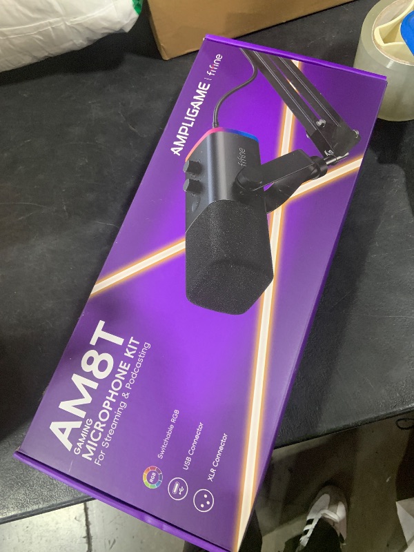 Photo 1 of FIFINE XLR/USB Gaming Microphone Set, Dynamic PC Mic for Streaming Podcasting, Computer RGB Mic Kit with Boom Arm Stand, Mute Button, Headphones Jack, for Recording Vocal Voice-Over-AmpliGame AM8T