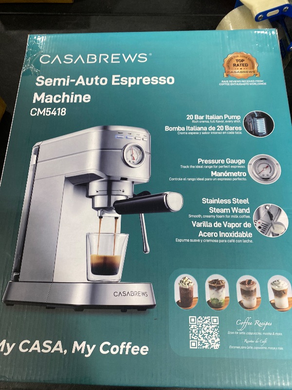 Photo 1 of CASABREWS CM5418 Espresso Machine 20 Bar, Compact Espresso Maker with Steam Milk Frother, Stainless Steel Coffee Machine with 34oz Removable Water Tank for Cappuccino, Small Latte Machine, Silver