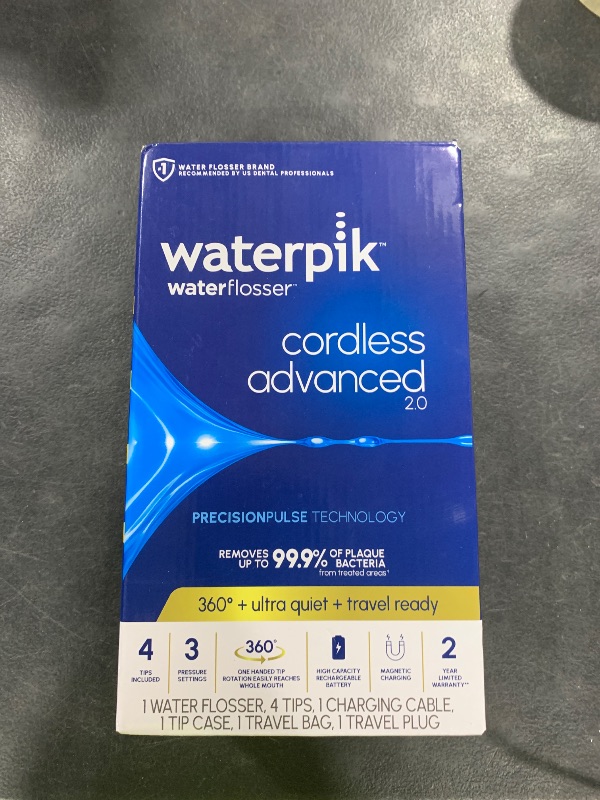 Photo 1 of Waterpik Cordless Advanced 2.0 Water Flosser For Teeth, Gums, Braces, Dental Care With Travel Bag and 4 Tips, ADA Accepted, Rechargeable, Portable, and Waterproof, White WP-580, Packaging May Vary