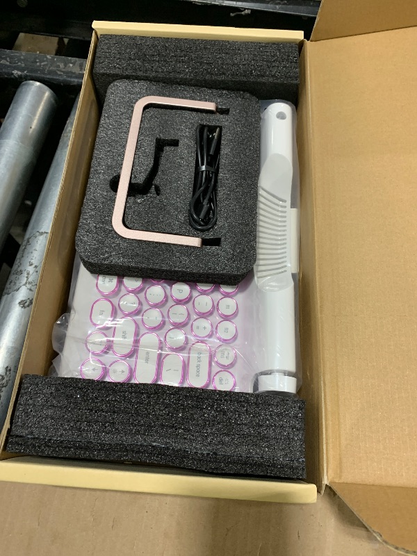 Photo 1 of RYMEK Typewriter Style Mechanical Wired & Wireless Keyboard with Tablet Stand, Bluetooth Connection (White)