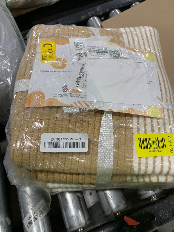 Photo 1 of danpinera Large Laundry Hamper – 75L Tall Woven Cotton Storage Basket with Leather Handles, Slim Dirty Clothes Hamper, Decorative Storage Basket for Blanket,Toys White & Jute