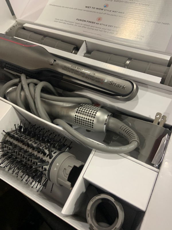 Photo 1 of Shark Flex Fusion Hair Straightener & Powerful Hair Dryer with Fusion Hair Brush, Air Styler with Auto-Wrap Hair Curlers, Concentrator, & Frizz Fighter, Metallic Mist, HD651S